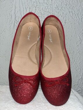 Cat & Jack Red Glitter Ballet Flats with Bow